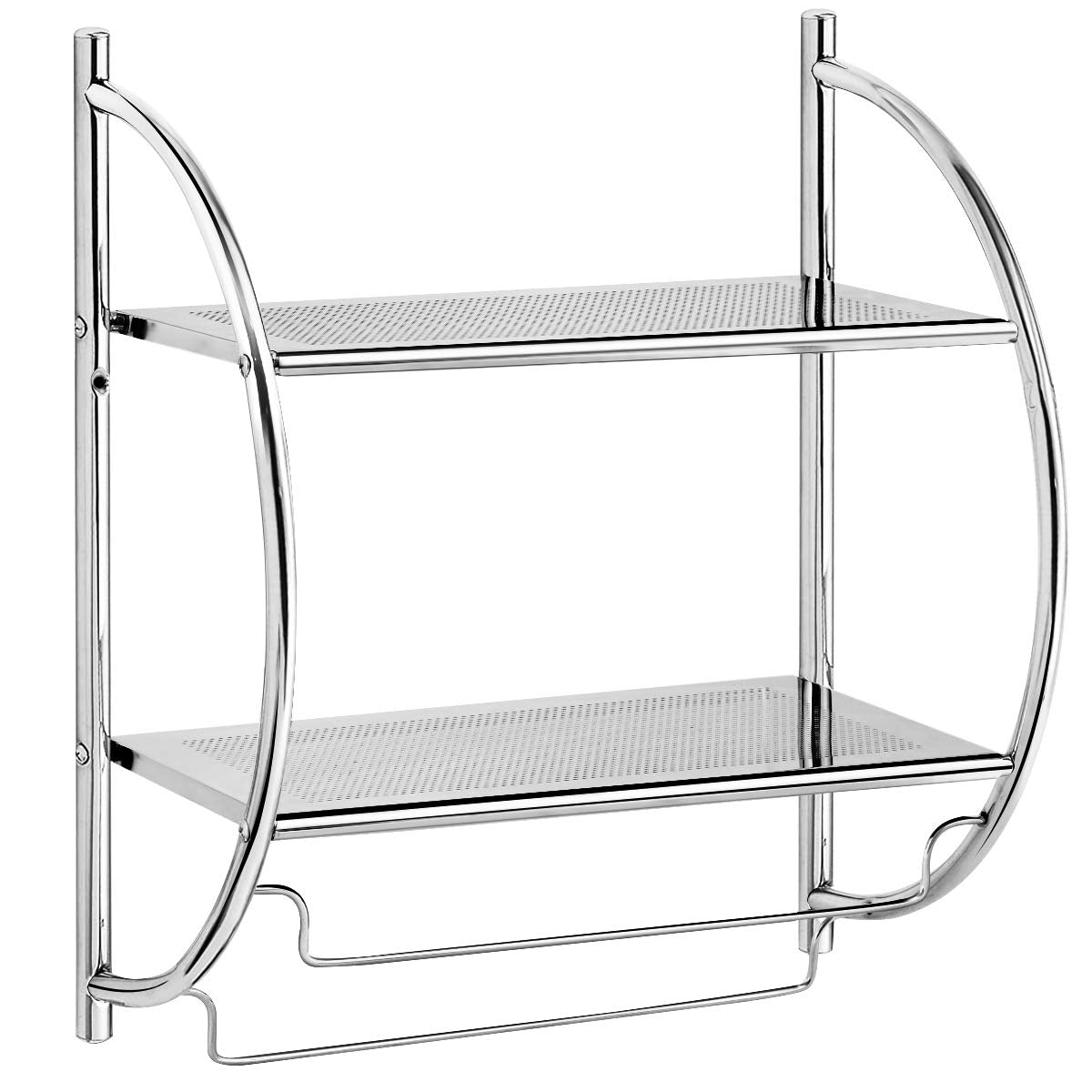 Tangkula Wall Mount 2 Tier Bathroom Shelf with Towel Bars, 18"W X 10"D X 22"H
